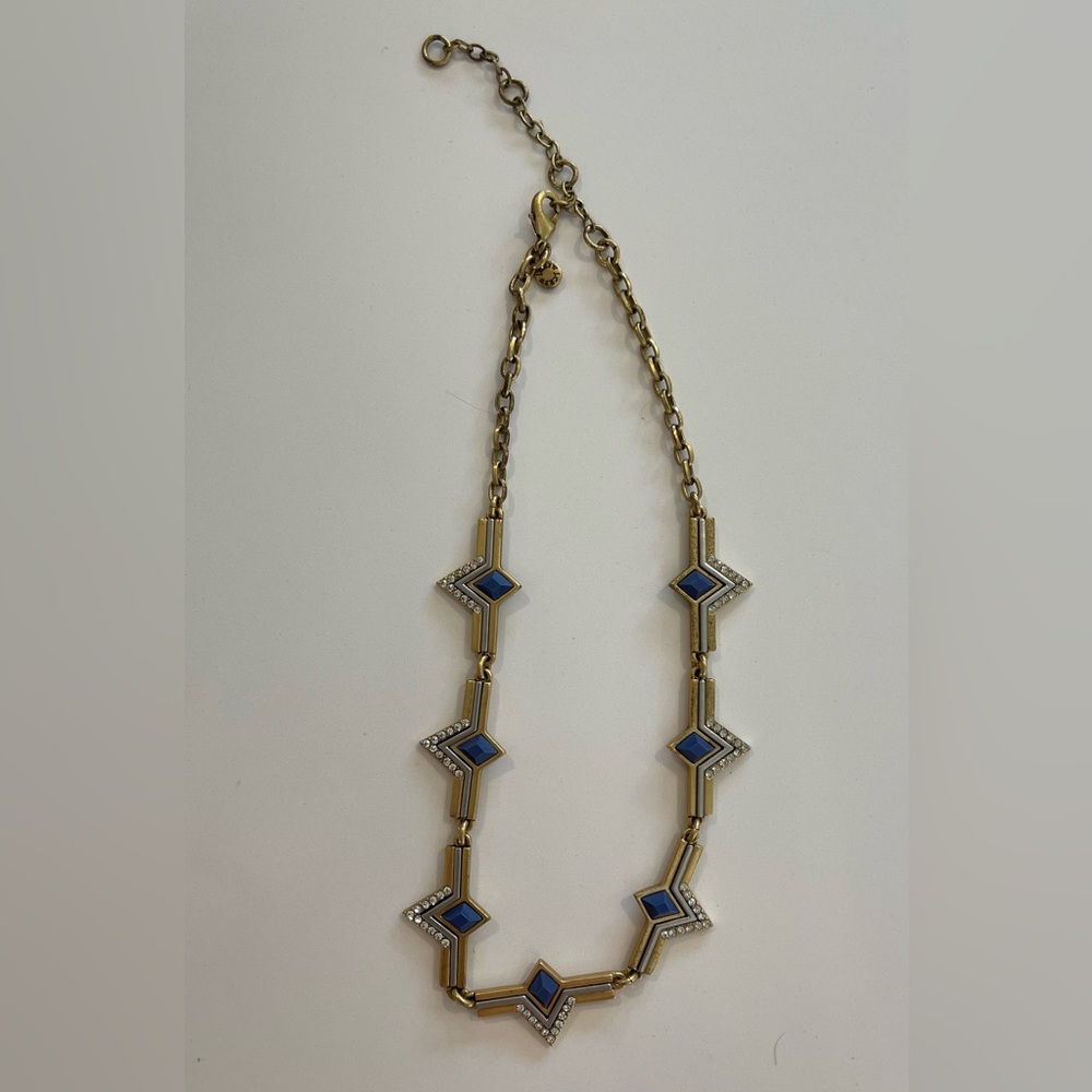 J. Crew Gold Statement Necklace with Blue Accents